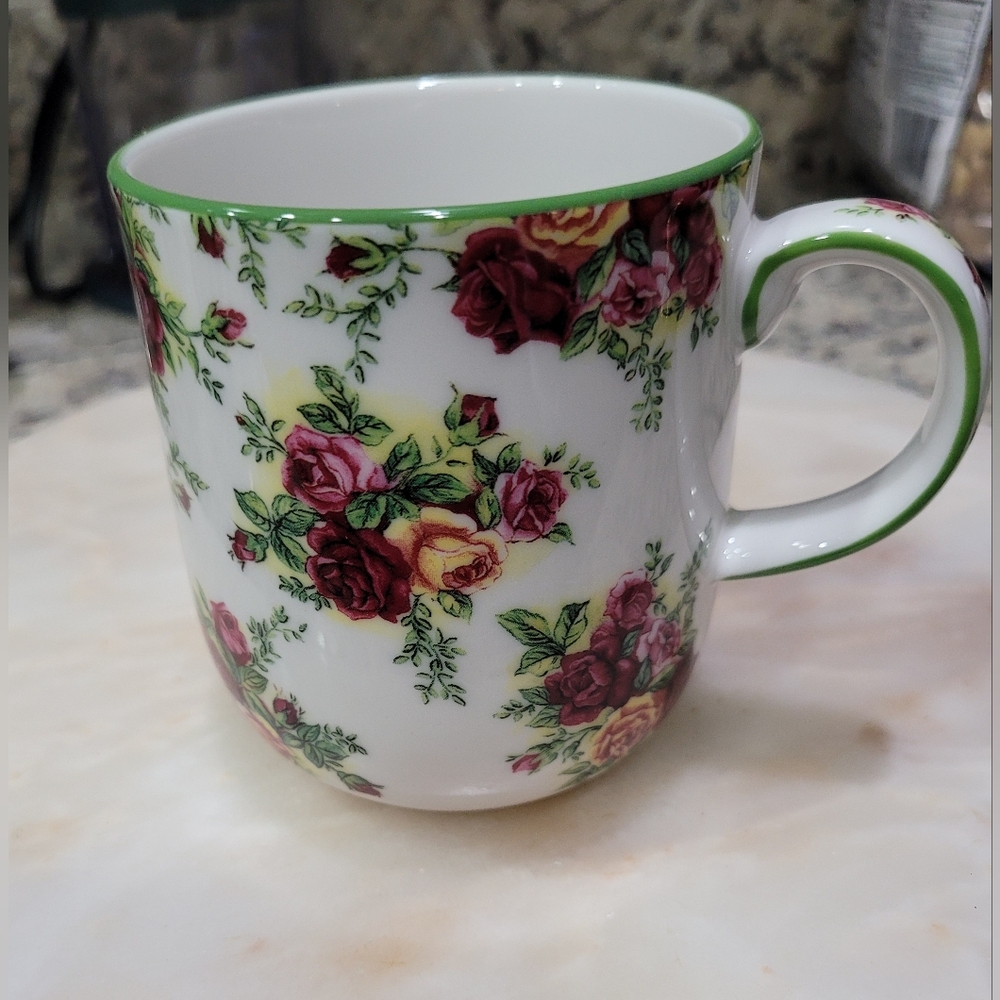 Royal Albert Fine China "Afternoon Tea" Mug with Green Trim.